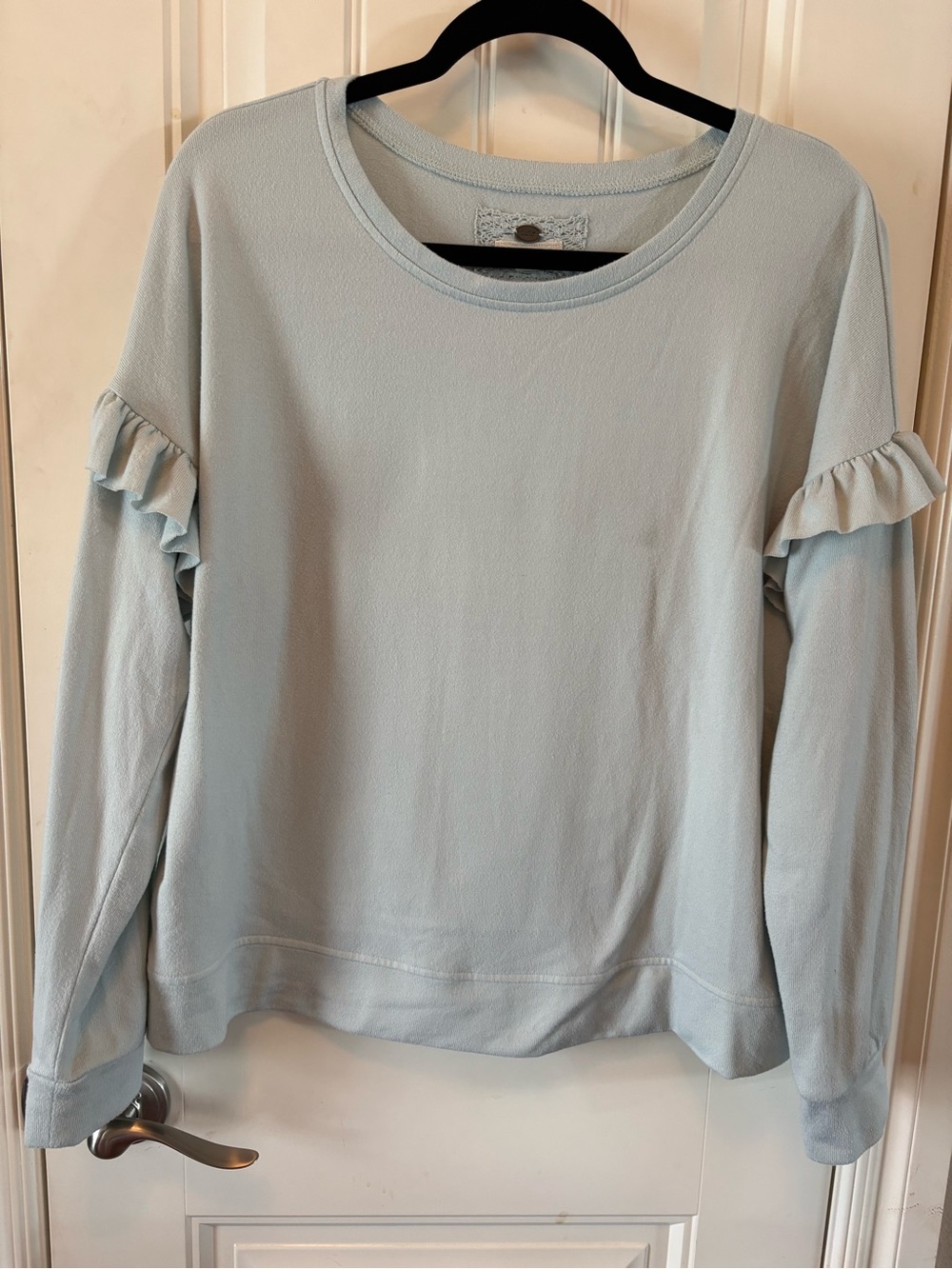 Cupio Light Blue Ruffle-Sleeve Crewneck Sweatshirt